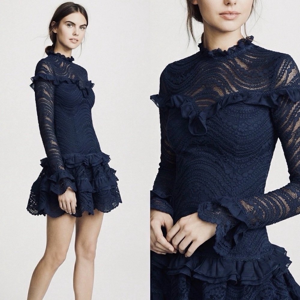 Jonathan Simkhai Red Lace Ruffle Mini Dress Long Sleeve Scallop Cocktail XS sz2 - Picture 10 of 15